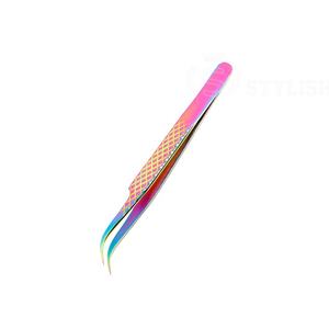 Pince à épiler à prise diamantée couleur plasma, pointe semi-incurvée en fibre, extension de cils, pointe pointue, logo personnalisé - Product Image 1