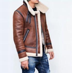 <b>Men's</b> <b>Brown</b> Genuine <b>Leather</b> Canvas Breathable Moto <b>Jacket</b> Polyester Lining Zipper Closure Stand Collar Winter Style Regular Fit - Product Image 4