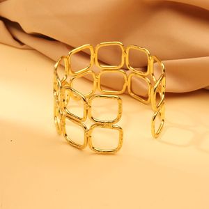 Geometric Square Link Gold Plated Brass Cuff Bracelet Handcrafted Statement <b>Bangle</b> for Women - Product Image 3