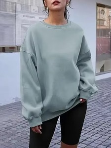 Sweat-shirt ample à col rond pour femme AMS SPORTS INTL, bleu clair, épaules tombantes, manches longues, patchwork, respirant, en coton tricoté - Product Image 6