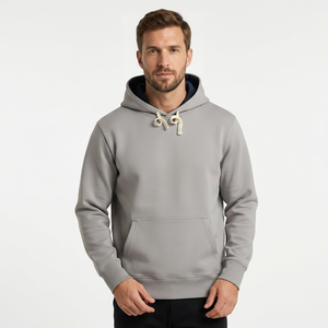 Sweat-shirt à capuche gris pour homme, 100% coton molletonné, coupe classique, pull décontracté avec poche avant, vêtement d'automne - Product Image 1