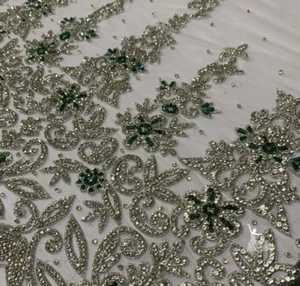 Tela de Malla de Encaje Bordada con Pedrería Hecha a Mano, de Lujo, con Cristales Brillantes, para Vestidos de Fiesta, Accesorios de Novia - Product Image 4