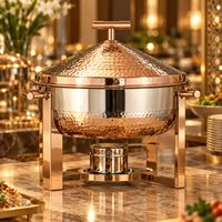 Plat de service rond de luxe en acier inoxydable doré avec couvercle à dôme roulant, chauffe-plats de buffet écologique et durable