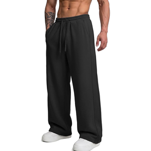<b>Men's</b> <b>Black</b> Cotton Sweatpants Elastic Waist Drawstring Side Pockets Casual Loose Fit Autumn Wear - Product Image 1