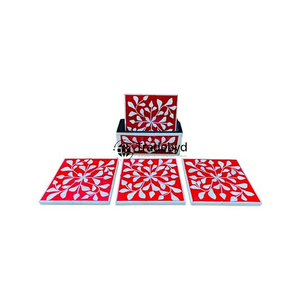 Posavasos de Hueso Incrustado Hecho a Mano por Diseñadores - Elegante Tapete Decorativo para Bebidas de Calidad Premium 4x4 Pulgadas Colores Personalizables Tradebyd - Product Image 2