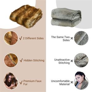 Couverture en fausse fourrure luxueuse, design double face, intérieur/extérieur, douce et chaude, taille 54''x36'', avec 870g de vison et 550g de polaire, code article 06495738 - Product Image 3