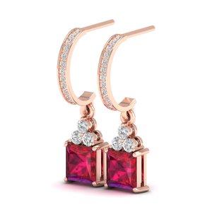 REYES Pendientes Colgantes de Oro Rosa Sólido de 14K, 18K, 22K con Gema de Rubí de 3 Quilates Corte Princesa y Moissanita para Mujer - Product Image 3