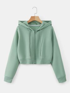 Bulk Wholesale Women Casual Winter Wear Hoodie Plain Long Sleeve Zip Up Loose Fit Crop Hoodies Premium Apparel Manufacturer - Product Image 6