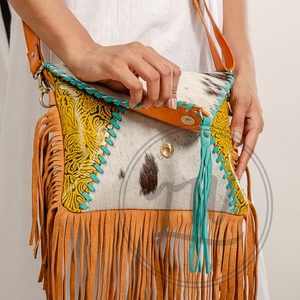 High Quality Boho Women Leather <b>Shoulder</b> Bag New Western Turquoise Stone Single <b>Strap</b> Vintage Portable Design Hide Fur Suede - Product Image 6