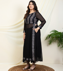 DEEBACO Women's Casual Plus Size Floral Rayon Ankle Length Tunic & Trouser Cord <b>Set</b> with <b>Embroidery</b> Western Style - Product Image 6