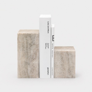 Juego de sujetalibros de mármol gris con bordes redondeados, soporte para libros de piedra natural de lujo, estante decorativo moderno, soporte elegante para escritorio de oficina, a la moda - Product Image 4