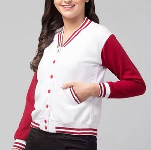 Chaqueta Universitaria Blanca y Roja Unisex, Estilo Preppy, Tejida en Poliéster, Cierre de Botones, Corte Regular, para Otoño - Product Image 1