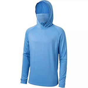 เสื้อเชิ้ตตกปลาผู้ชายสีฟ้าอ่อนมีฮู้ด แขนยาว ป้องกันรังสียูวี UPF 50 สีพื้น แบบสวมหัว เสื้อผ้าสำหรับกิจกรรมกลางแจ้ง - Product Image 1