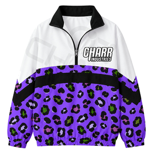 Custom Checkered Camo Print Leopard Print Windbreaker Oversized 100% Polyester Quater Zipper Stand Collar Women Windbreaker - Product Image 6
