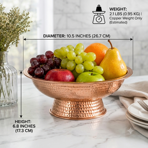 Bol sur piétement en cuivre pur martelé à la main, bol de service, bol à fruits, vaisselle décorative en métal, bol en cuivre fait main, vente en gros - Product Image 4