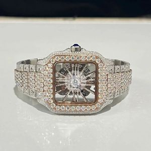 Splendide montre de luxe pour femme avec diamants, boîtier carré en acier inoxydable, mouvement à quartz analogique, fermoir déployant, 39 mm - Product Image 1