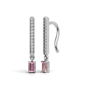Boucles d'oreilles pendantes minimalistes en or 18 carats avec diamant rose de laboratoire certifié IGI, taille émeraude - Product Image 1
