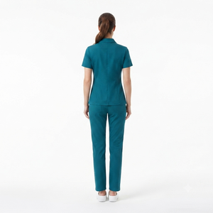 Cross-border Minimalist Breathable Short Dobby Fabric <b>Scrub</b> Sets New Simple Wash Polyester Unisex Lapel <b>Brush</b> Hand Hospital - Product Image 3