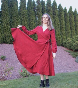 New Arrival Cotton Midi A-Line Wrap <b>Dress</b> with Long Sleeves Summer Formal Wedding Guest <b>Dress</b> for Women - Product Image 1