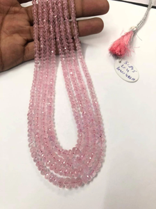 Collar de cuentas Rondelle facetadas de morganita de 4 hebras 4-8mm 22-24 pulgadas collar de cuentas de piedras preciosas de morganita declaración de mujer - Product Image 3