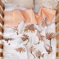 Couverture bébé Kantha en coton biologique imprimé palmiers, réversible, faite à la main, impression personnalisée, légère, pour hiver, usage hôtelier