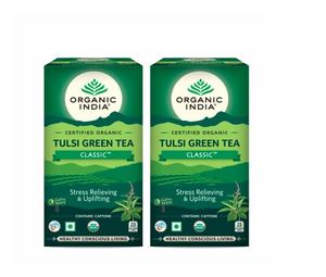 Thé vert Tulsi biologique d'Inde, classique, 25 sachets d'infusion, lot de 2, 3 g - Product Image 1
