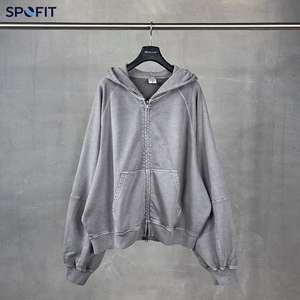 เสื้อฮู้ดซิป SPOFIT รุ่น Heavyweight Unisex ทรงโอเวอร์ไซส์ ผ้าฝ้าย 100% เฟรนช์เทอร์รี่ สีพื้น สไตล์ลำลอง ล้างสีแบบ Acid wash เหมาะสำหรับฤดูใบไม้ร่วง - Product Image 3