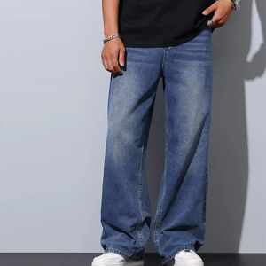 Custom Men's Denim Jeans Casual Streetwear Pants Straight Fit Washed Cotton <b>Trousers</b> for Clothing Brands - Product Image 6