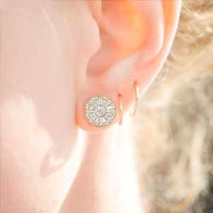 Art Deco Stud Earrings 14k 18k Solid Gold Round Baguette Cut Lab Grown Diamond Luxury Classic Everyday Cluster <b>Push</b> Back Jewelry - Product Image 6