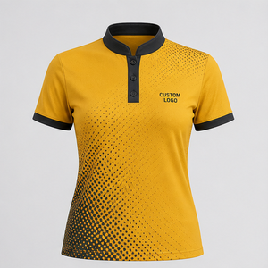 Polo personnalisé jaune moutarde à pois demi-ton, col mandarin pour femme, séchage rapide, respirant, manches courtes, uniforme WPS-0837 - Product Image 2
