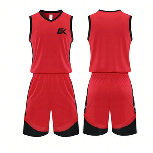 Ensemble de maillot de basket-ball sublimé personnalisé, débardeur sans manches rouge avec short, tissu respirant, coupe régulière, vêtements de sport pour adultes - Product Image 1