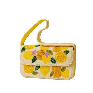 Bolso de Hombro de Lujo Hecho a Mano con Perlas y Cuentas de Limón, Diseño de Frutas Cítricas, Bordado Artesanal Premium, Portátil y a la Moda para Mujer - Product Image 1