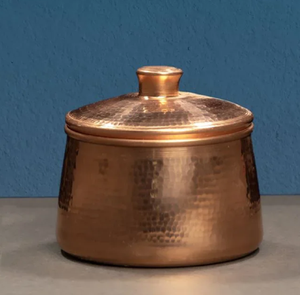 Fancy hammered copper <b>canister</b> with an artistic peacock lid, spectacular for dining tables. available at wholesale price - Product Image 3