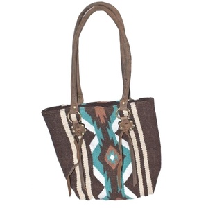 Top Quality Genuine Leather 100% <b>Wool</b> Teal and <b>Brown</b> Saddle Blanket Handbag Bohemian Style Tote Bag Top Supplier - Product Image 6