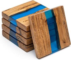 Ensemble de sous-verres carrés en bois et résine époxy de luxe, accessoires pour boissons faits à la main, diamètre 35 mm, pour la décoration moderne de la maison, de la cuisine et du bureau - Product Image 1