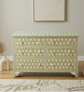 Handmade Bone Inlay Sideboard Drawer <b>Cabinet</b> Green <b>White</b> <b>Storage</b> Chest Modern Living Room Furniture - Product Image 3