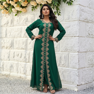 Kaftan en pierre rouge rubis avec broderie dorée |   Robe maxi marocaine de luxe pour l'Aïd, les fêtes et les mariages - Product Image 6