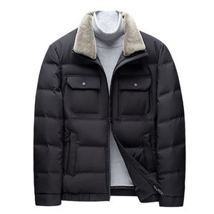 Veste matelassée noire personnalisée pour homme, col montant, fermeture éclair, poches avant, doublure en fausse fourrure, coupe-vent, hiver, décontractée, épaisse, en polyester - Product Image 6