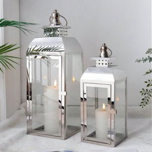 Lanterne de table en métal avec cadre en verre unique, résistante à la chaleur, ensemble de lanternes vintage noires pour la décoration intérieure - Product Image 5