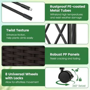 Arco da Giardino 2-in-1 Autoirrigante con Ruote Bloccabili, 8 Fioriere e Metallo Rivestito in PE per Vasi e Fioriere - Product Image 4