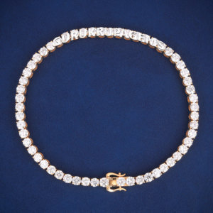 Premium Look trendy unisex gold plated tennis <b>bracelet</b> round cut moissanite diamonds 925 sterling <b>silver</b> tester pass best prong - Product Image 1