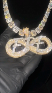 Pendentif Hip Hop en Moissanite pour Homme, Lettre Infinie Sertie de Pierres, Argent 925 Plaqué Or, Moissanite VVS Personnalisée - Product Image 2