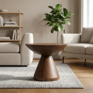 Table d'appoint ronde en bois faite à la main, design mid-century, meubles de salon - Product Image 3