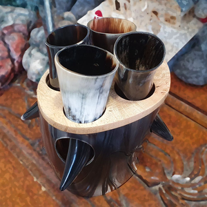 Juego de Vasos de Chupito de Cuerno de Búfalo Pulido Premium, Duradero, con Forma Natural, Soporte de Exhibición, Estilo Rústico Vikingo, para Negocios - Product Image 5