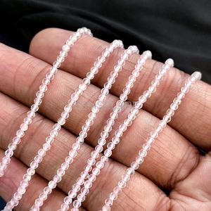 Cuentas redondas microfacetadas de cuarzo rosa natural de 2 mm, cuentas de cuarzo rosa para la fabricación de joyería, cuentas sueltas facetadas con corte de diamante al por mayor. - Product Image 6