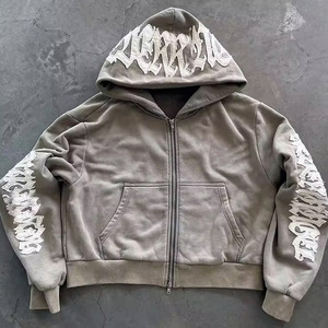 Ensemble survêtement gris à capuche pour femme, manches longues, fermeture éclair frontale, imprimé lettres, coupe ample, streetwear, automne, décontracté, sweat-shirt et pantalon - Product Image 6
