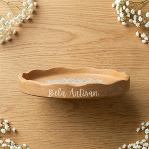 Bandeja de Servir de Madera de Haya Hecha a Mano, Moderna y de Lujo, con Incrustaciones Florales de Madreperla, Borde Mosaico, Detalles Ondulados, para Diwali y Bodas - Product Image 2