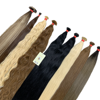 Extensions de cheveux humains Remy de qualité supérieure, ondulés naturels, à pointe en kératine nano, lisses, noir de jais, blond platine, en trame unique, vente en gros