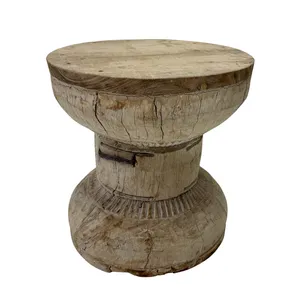 Vintage Handcrafted Wooden Ukhali Stool Round Coffee <b>Side</b> <b>Table</b> <b>Rustic</b> Indian Furniture Vase Lamp Stand Farmhouse Home Furniture - Product Image 1