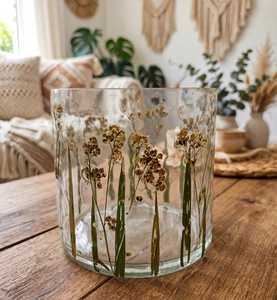 Photophore décoratif en verre léger fait main, imprimé par transfert thermique bicolore à motif floral, pour la décoration intérieure - Product Image 1